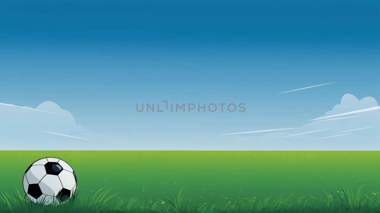 Soccer ball on green field and blue sky. Vector illustration. by ThemesS