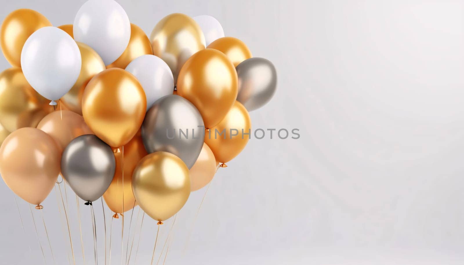 3d render of golden, silver and bronze balloons on white background by ThemesS