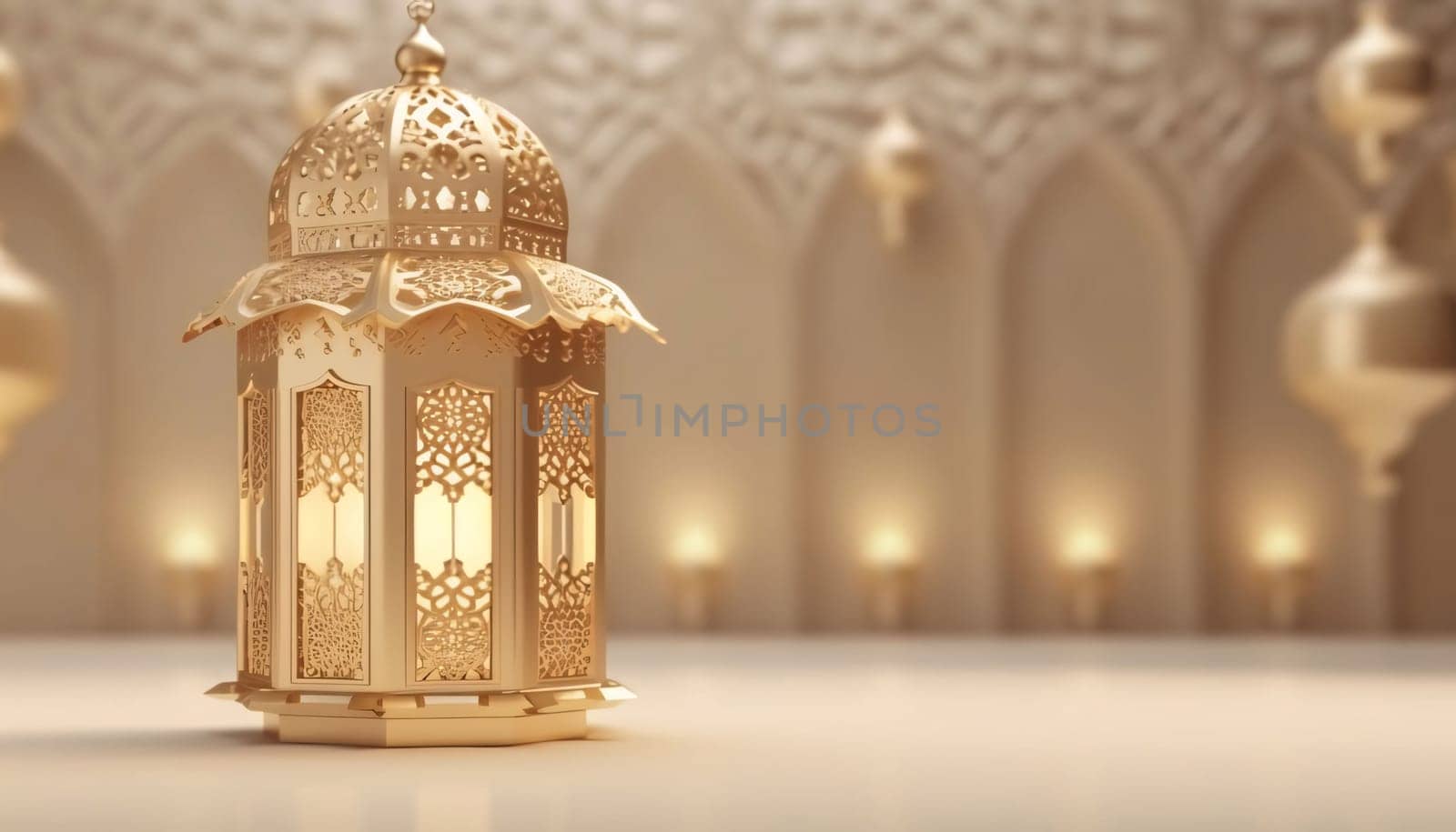 3D rendering of a beautiful Ramadan Kareem background with Arabic lanterns by ThemesS