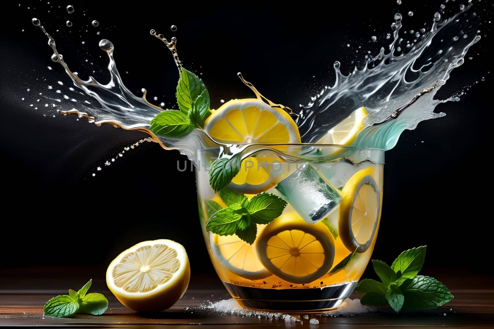 lemonade in a glass with lemon slices and mint .