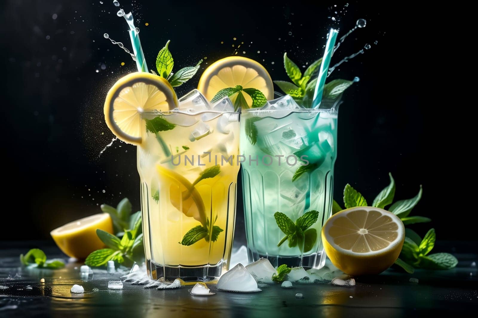 lemonade in a glass with lemon slices and mint .