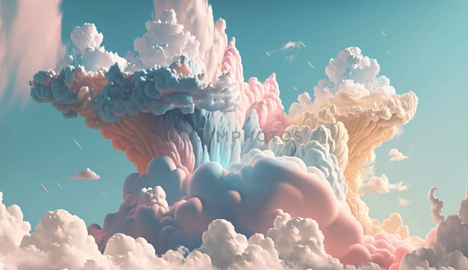 Banner: 3d illustration of colorful clouds in the sky. 3d rendering