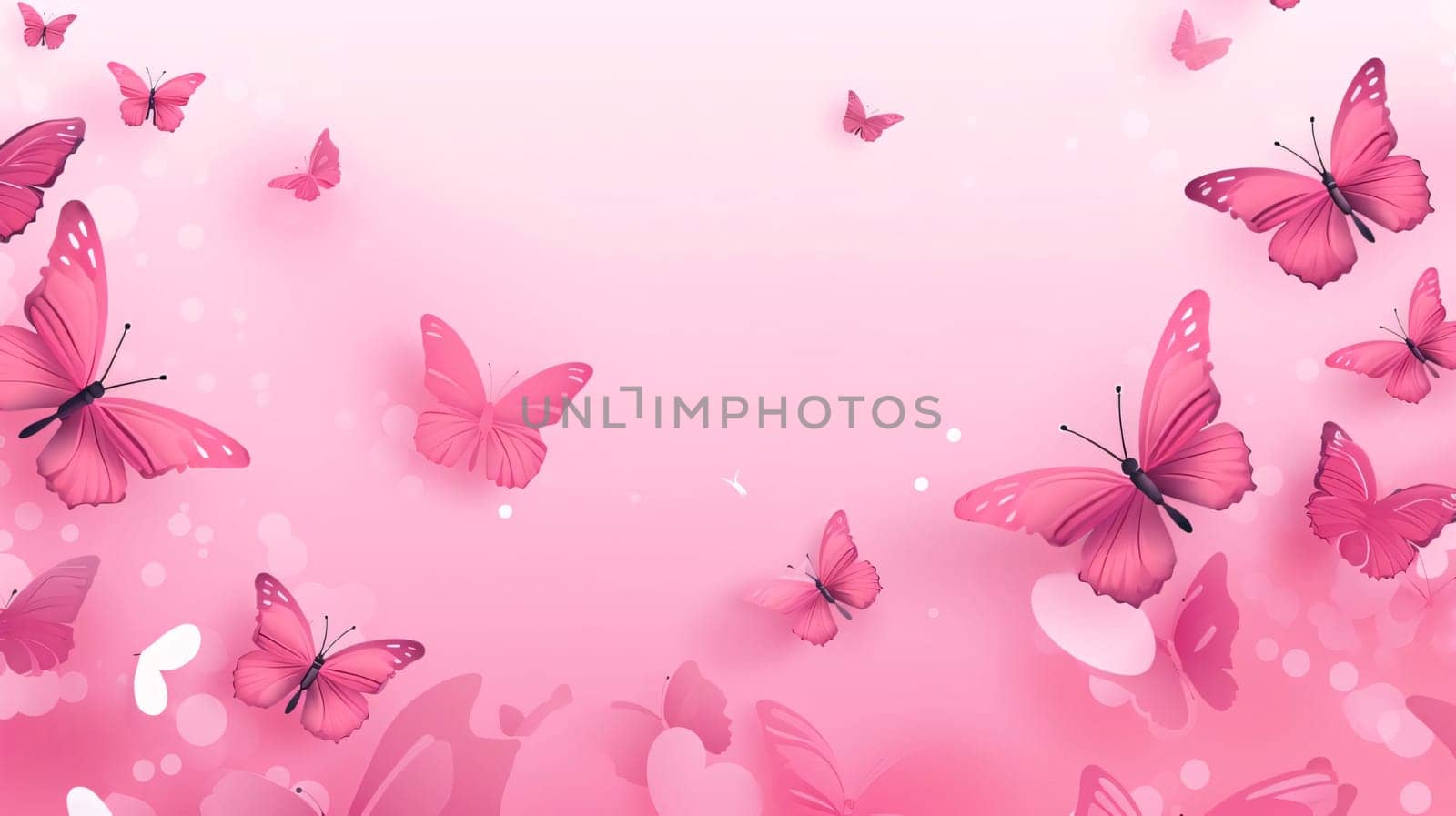 Banner: Pink butterflies on a pink background. Paper art style. Vector illustration.