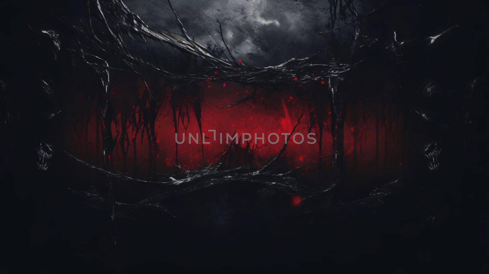 Bloody Halloween background with zombies. Horror scene. 3D rendering by ThemesS