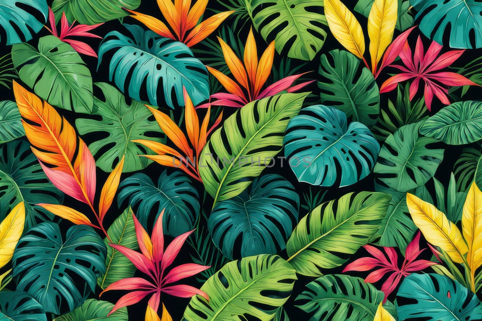 Exotic greenery and colorful foliage creating a striking composition