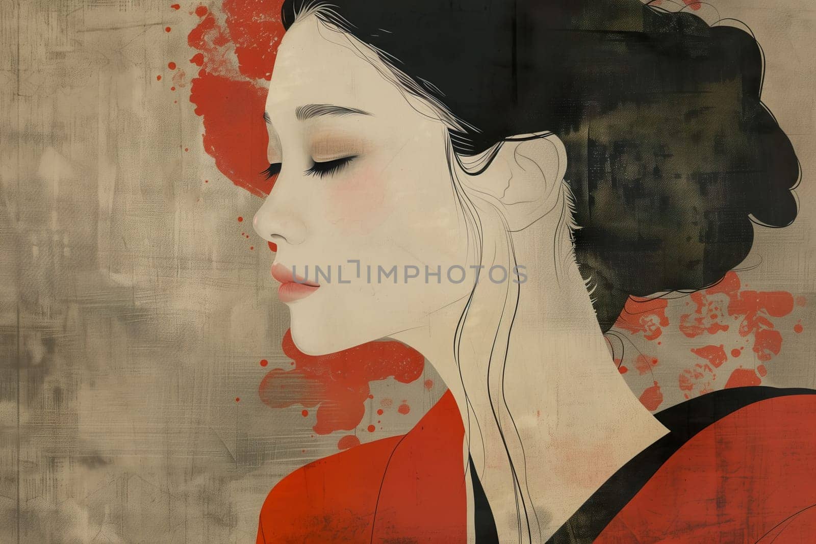 Japan watercolor portrait of young woman ai generated image