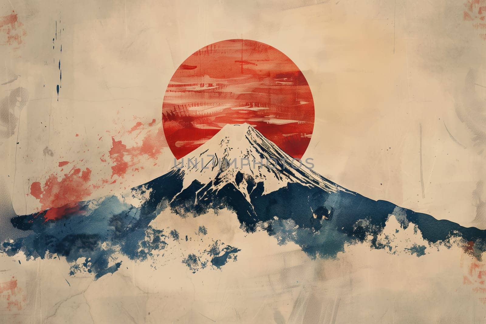 Japan mountain Fuji watercolor poster by Dustick