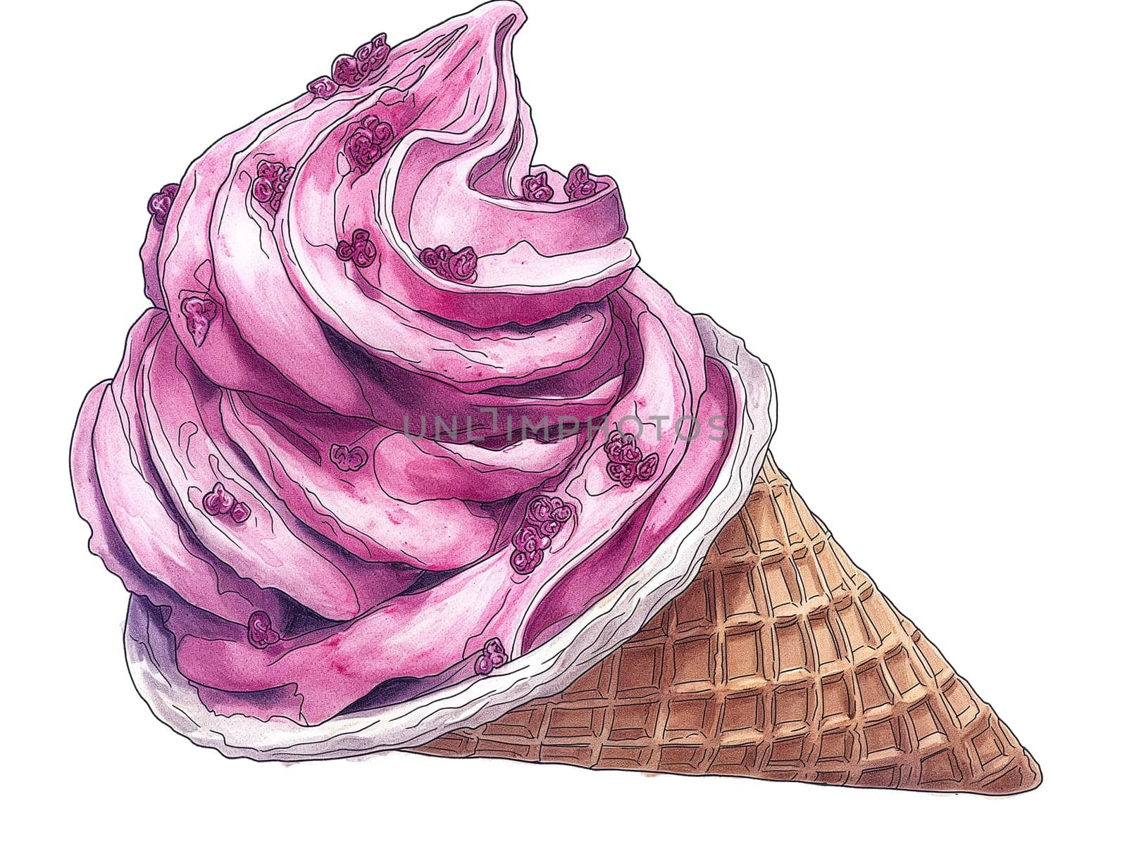 Soft serve strawberry ice cream cone held against a grey background. by Hype2art