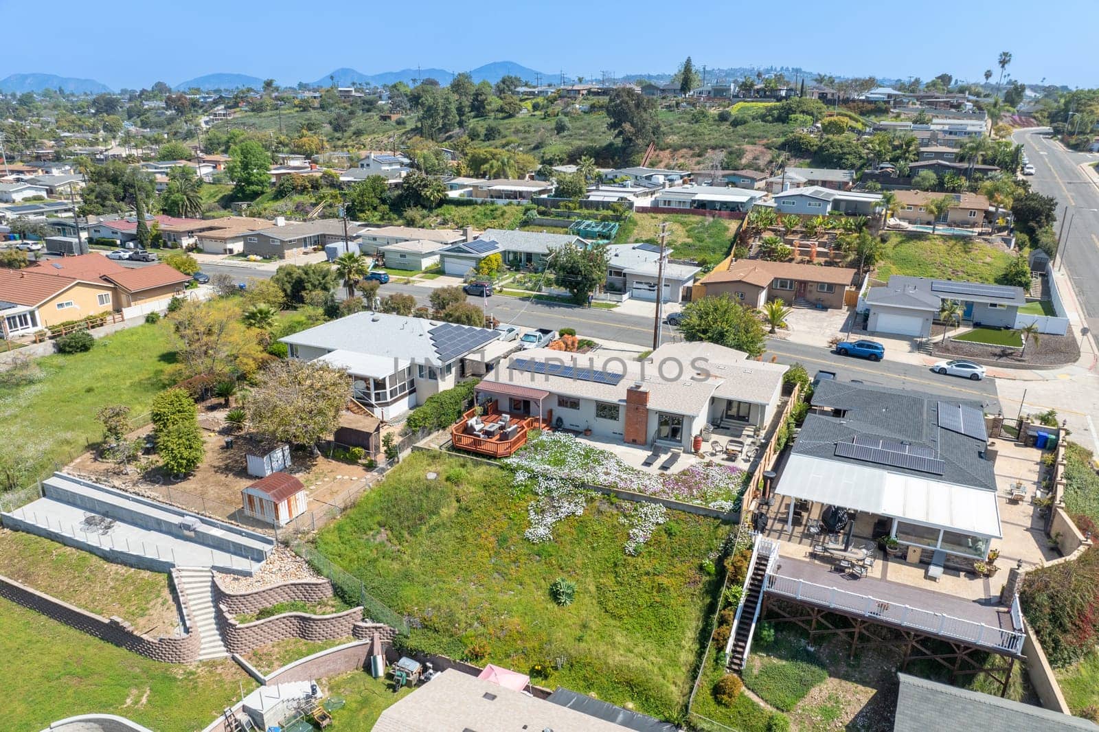 Aerial view of house in San Diego suburb, California, USA by Bonandbon