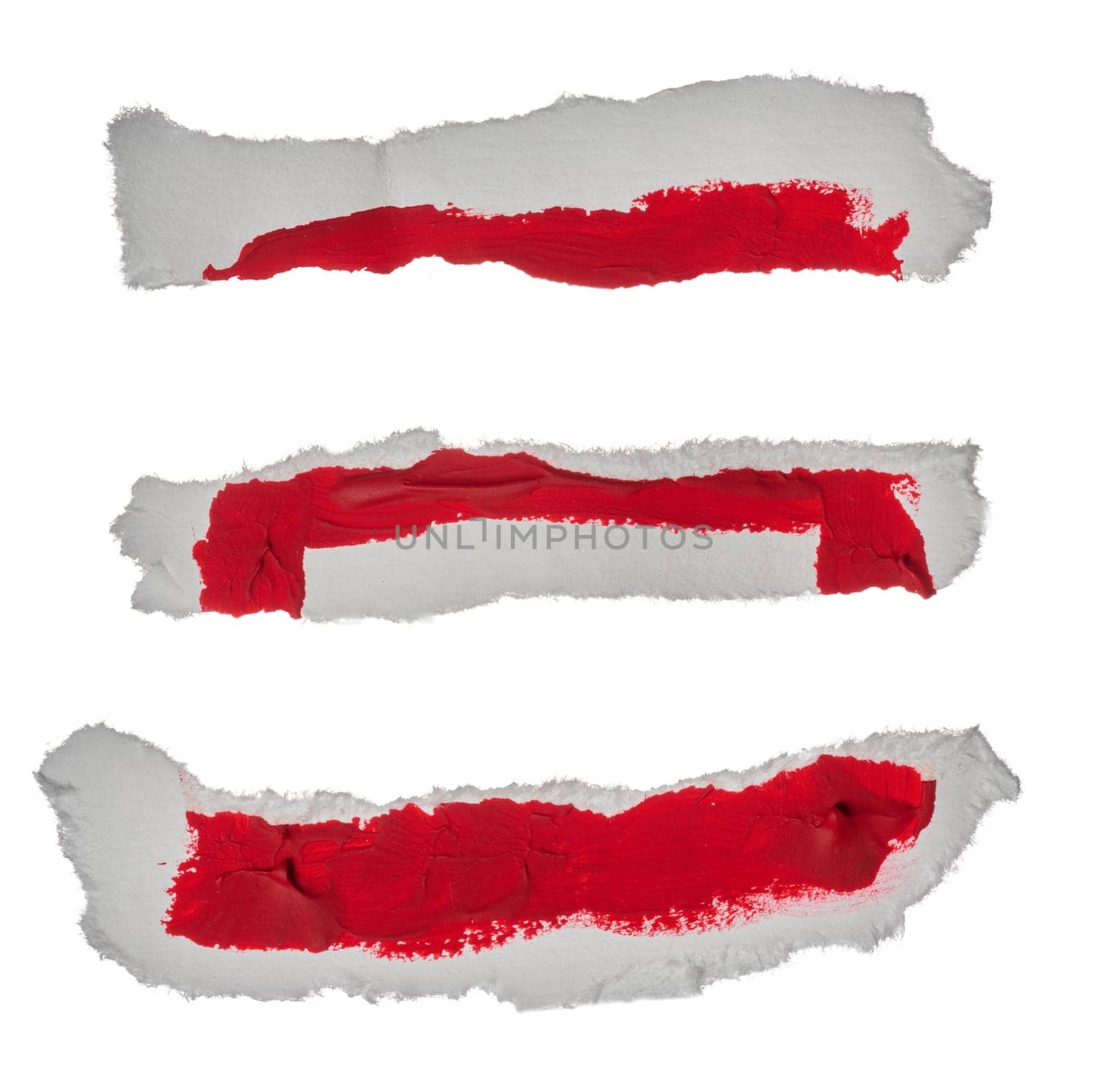 Torn piece of white paper with red paint swatch  by ndanko