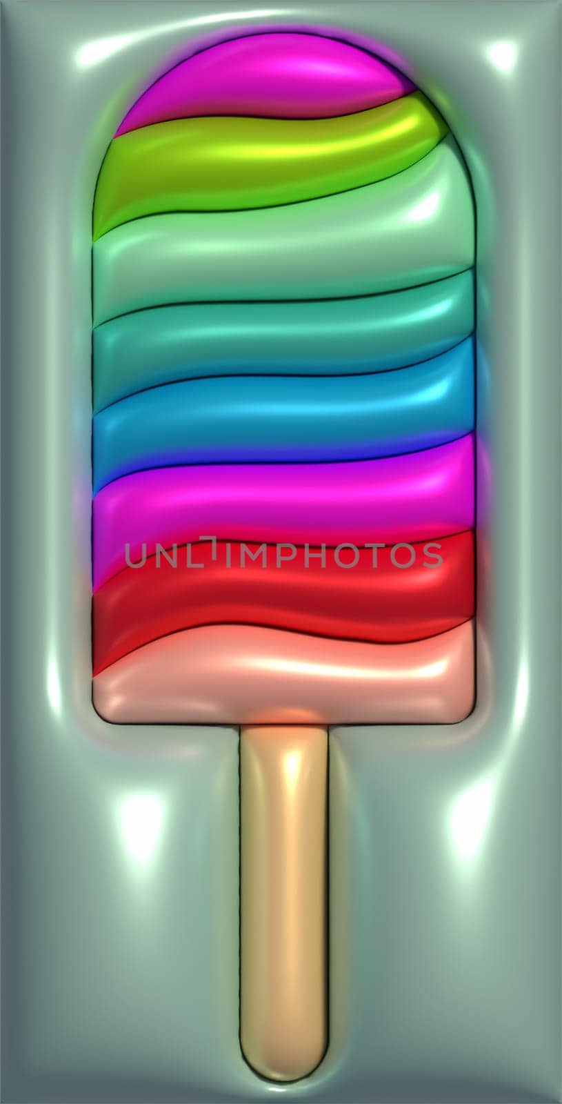 Multicolored popsicles on a wooden stick, 3D rendering illustration