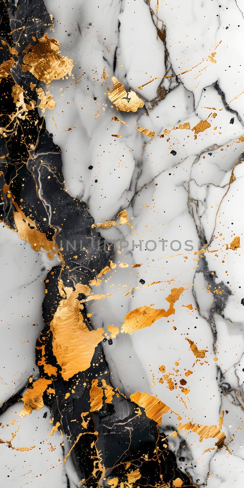 A stunning black and white marble background adorned with elegant gold leaves, resembling a luxurious painting with intricate patterns