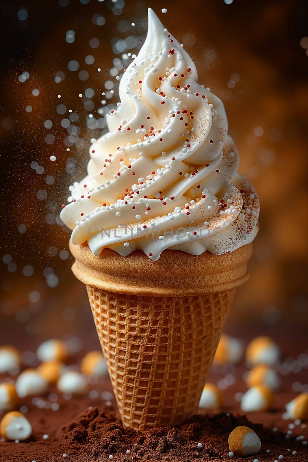 A single scoop of vanilla ice cream on a waffle cone. by Hype2art