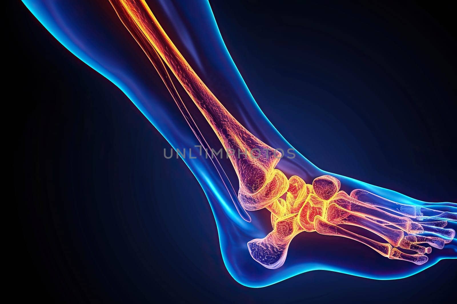 X-ray of a man's foot on a dark background. Medicine, health concept.