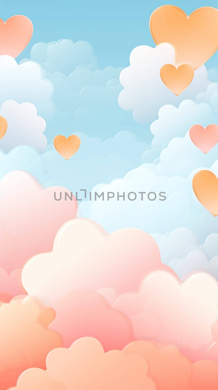 Pastel Sky Filled With Fluffy Clouds and Heart Shapes by chrisroll
