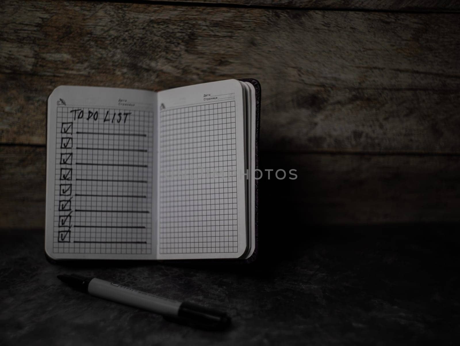 Notepad with a list of cases. High quality photo