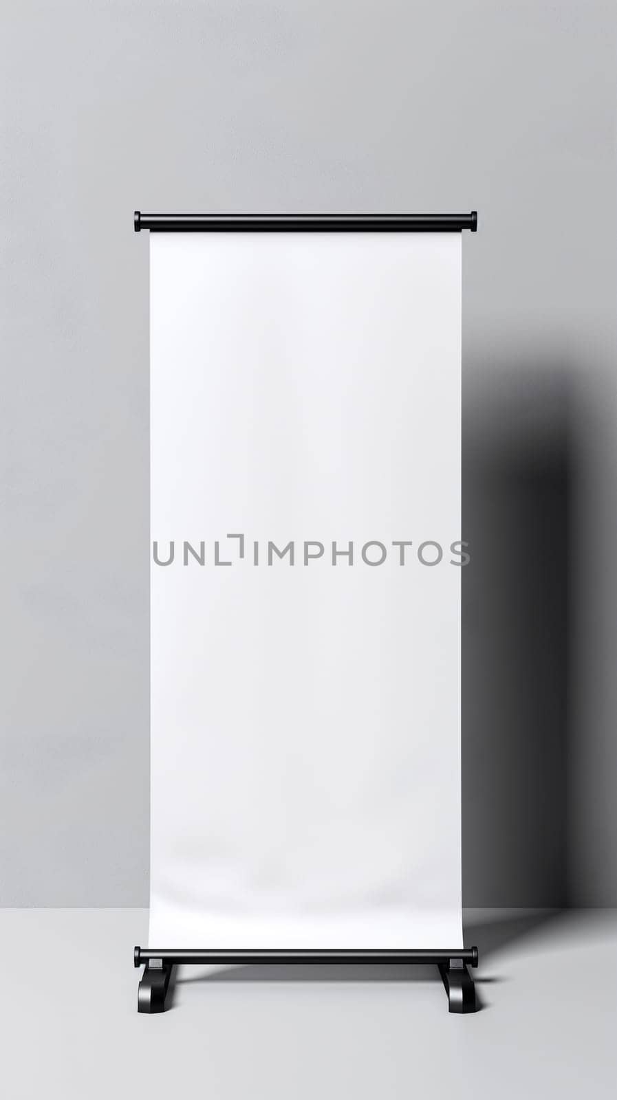 Blank White Banner Stand Ready for Branding in a Neutral Setting by chrisroll