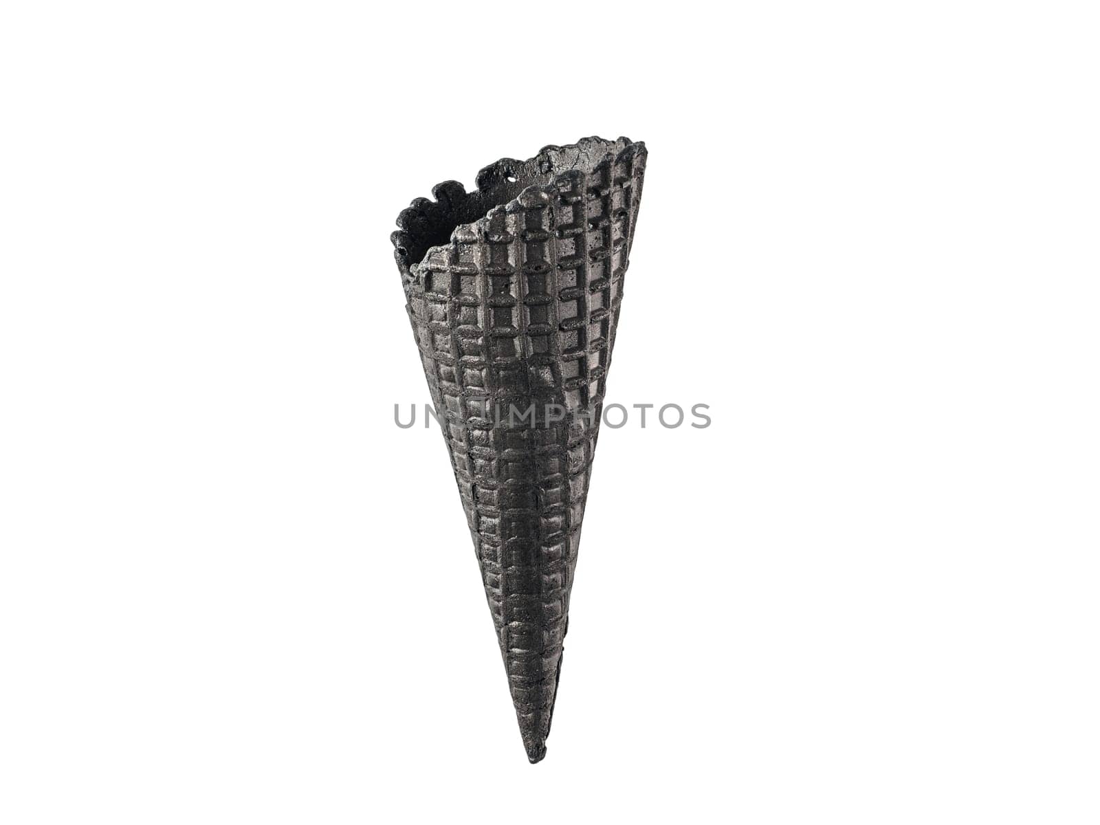 Black waffle sugar cone. Black wafer cone Isolated on white with clipping path.