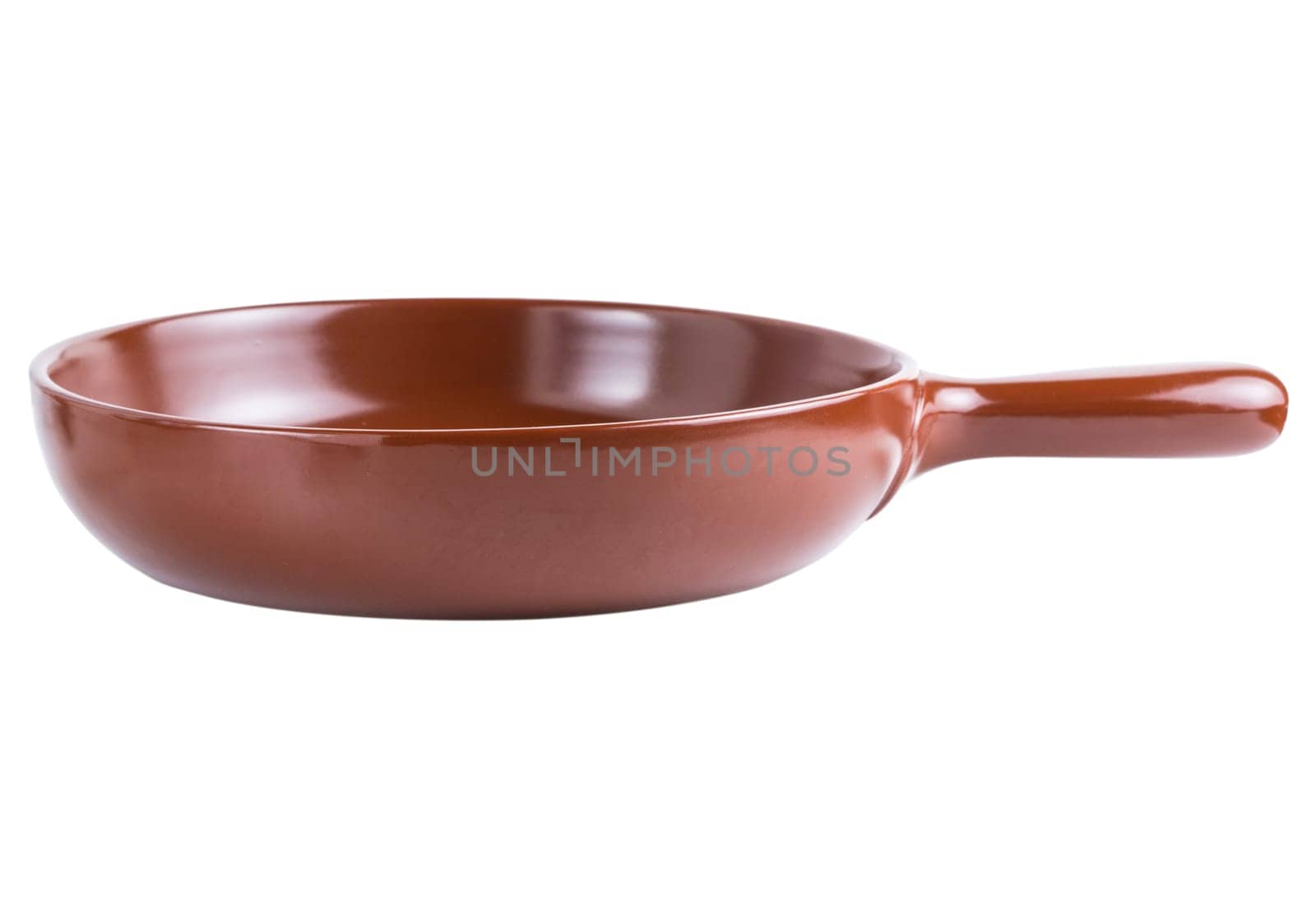Empty ceramic pan isolbackground. Clay or ceramic food pot pan isolated on white background