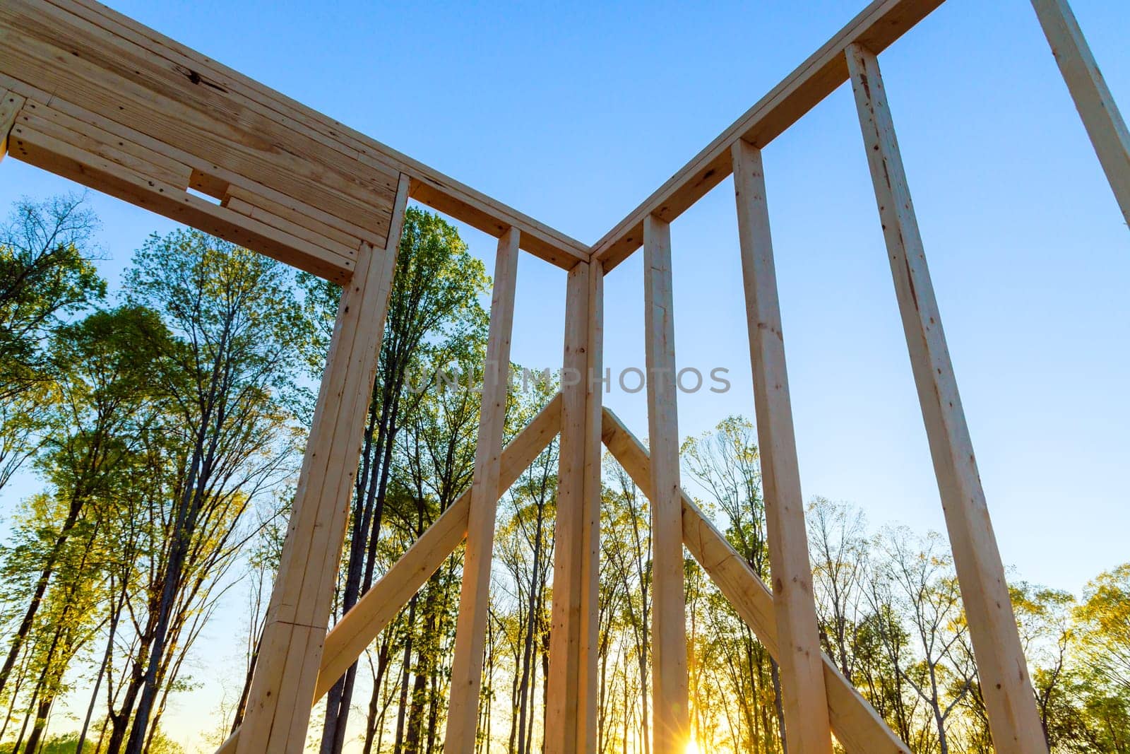 Wooden framing supports beams supports timber framing, along with an unfinished interior
