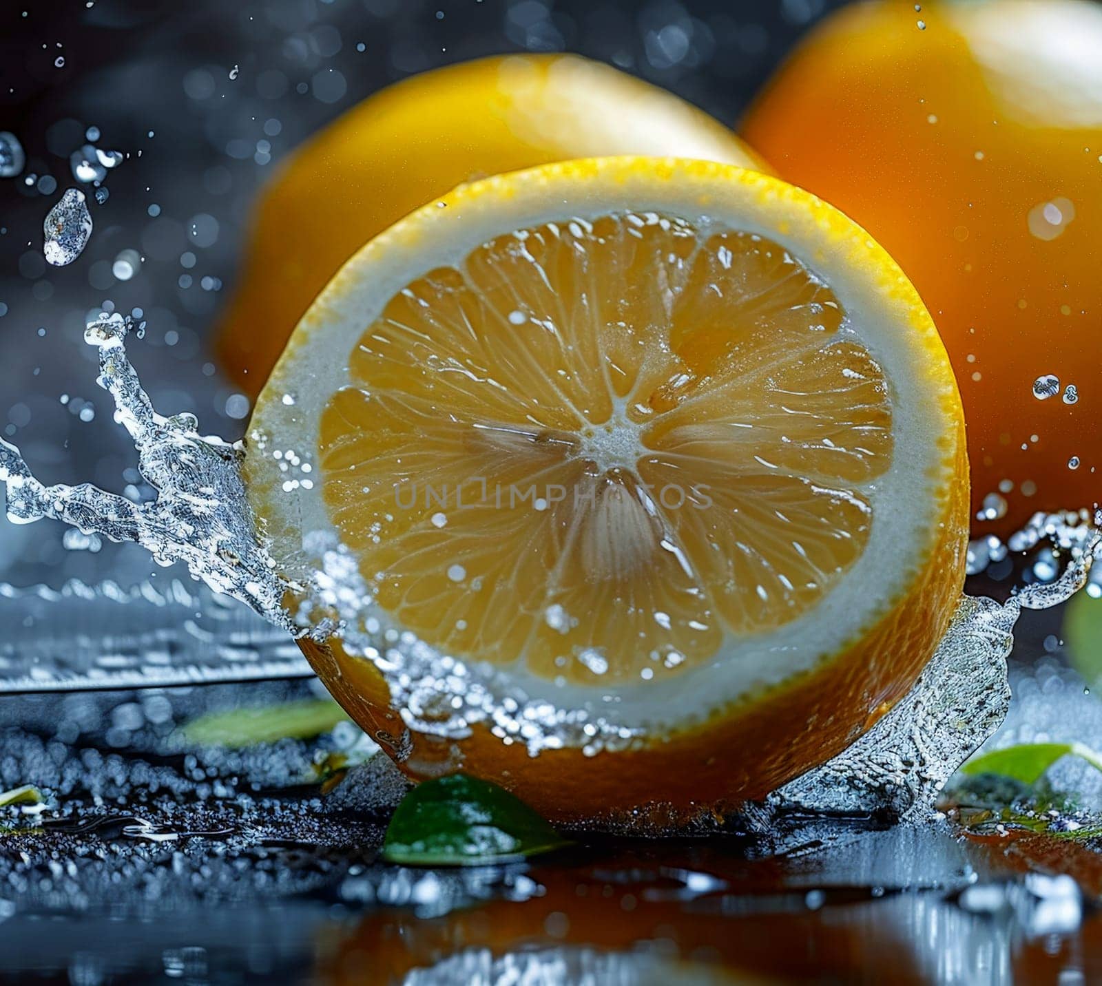Water splash on white background with lemon slices. generative ai by matamnad