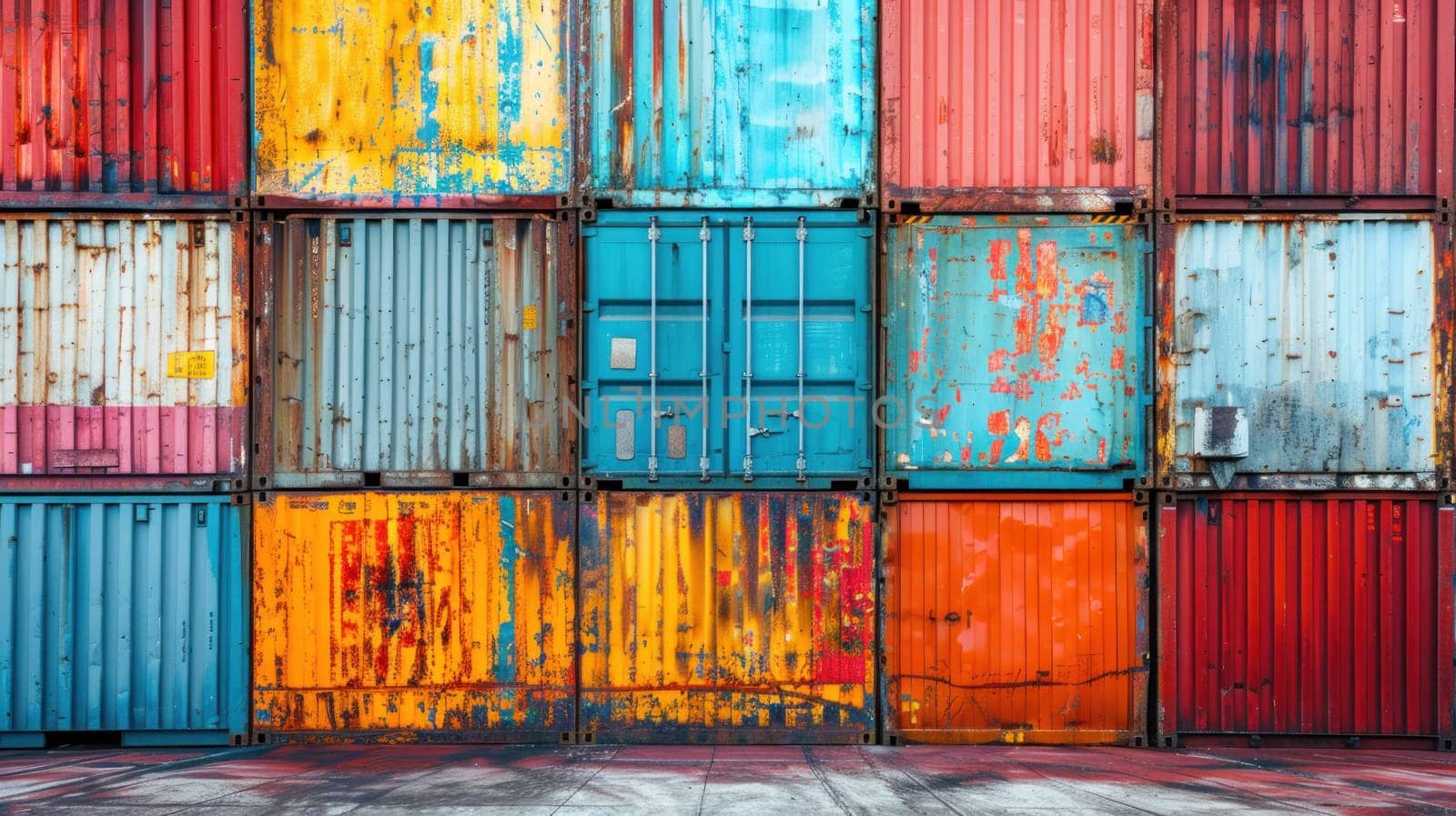 A row of containers with different colors and sizes stacked on top of each other by golfmerrymaker