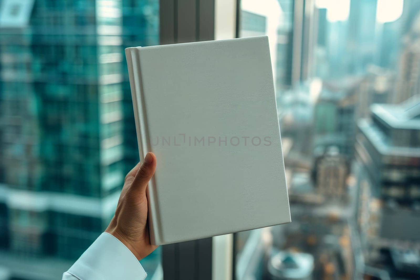 hand holding blank white book cover for mockup. isolated background . Generative AI by matamnad