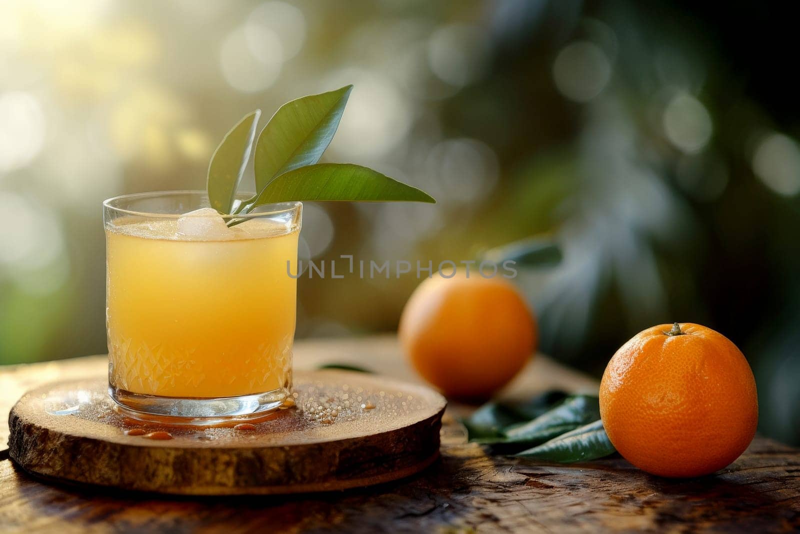 a glass of orange juice next to a half of an orange. generative ai by matamnad