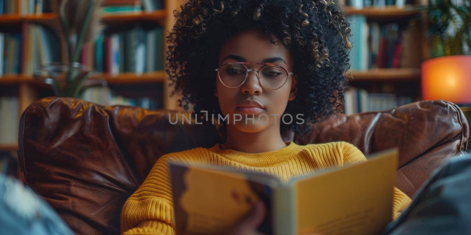 teen girl reading a book at home. ai generated