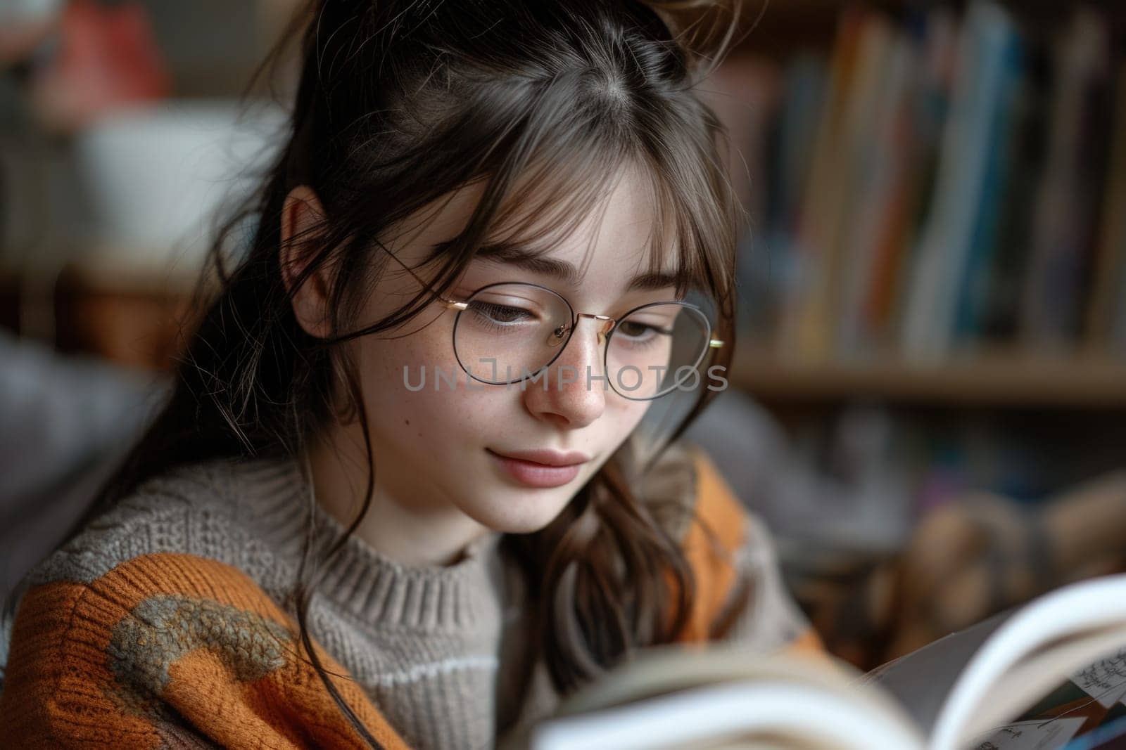 teen girl reading a book at home. ai generated by Desperada