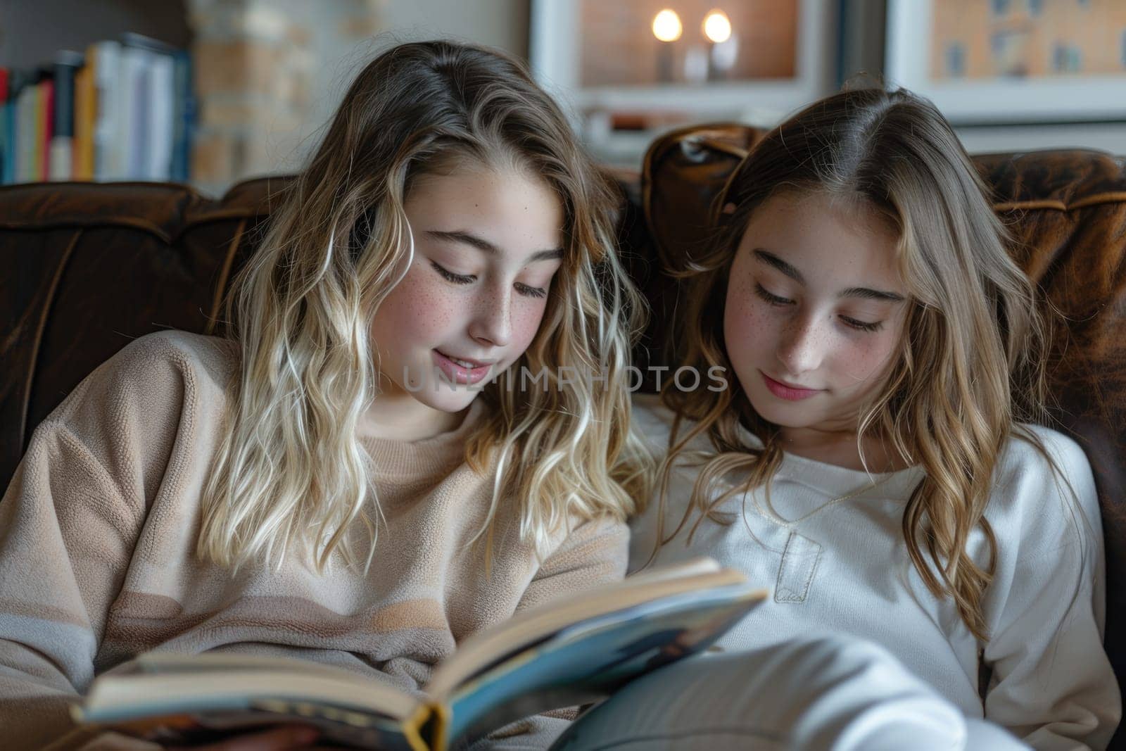 teen girls reading a book at home. ai generated by Desperada