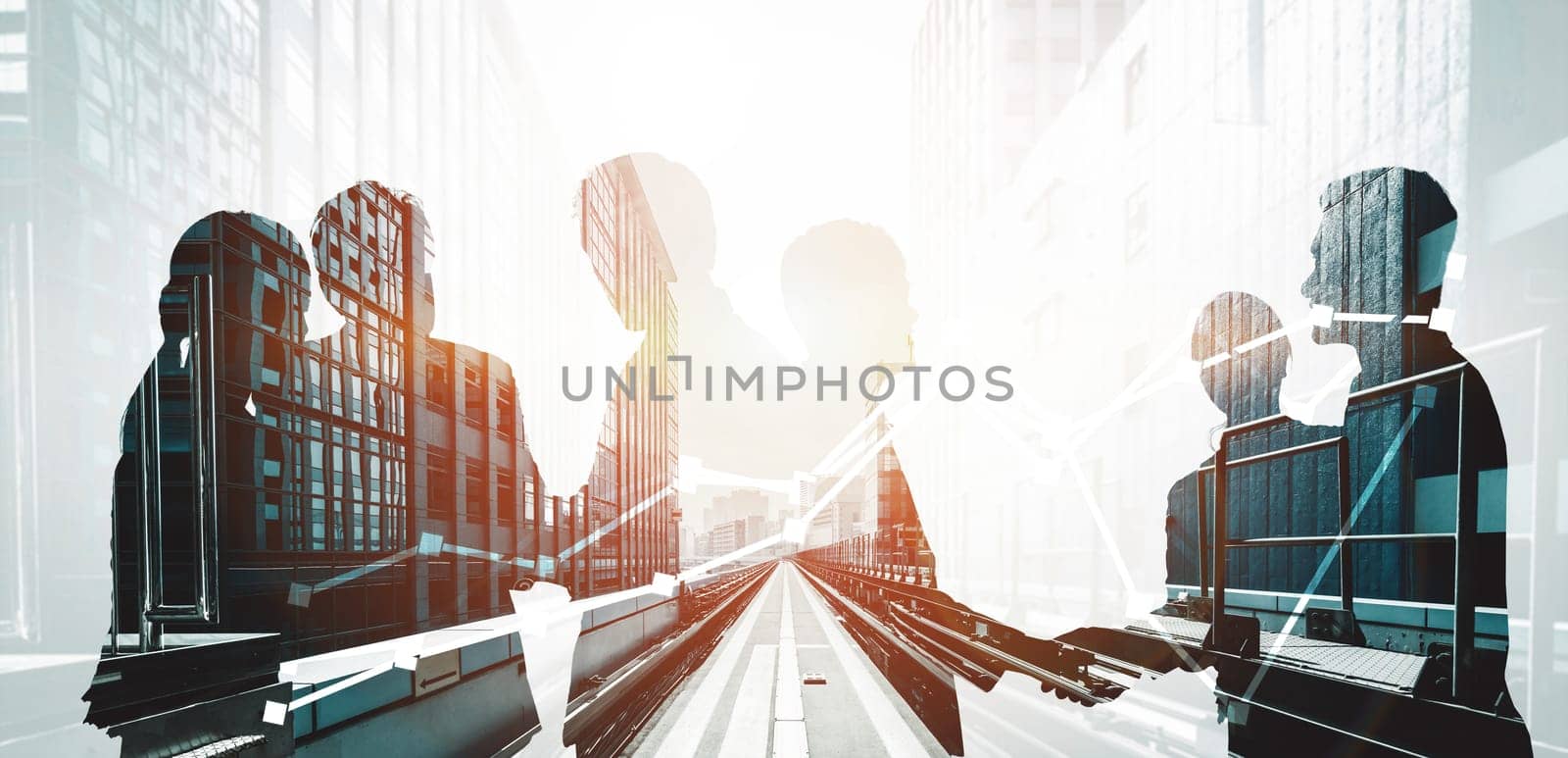 Double Exposure Image of Many Business People. uds by biancoblue