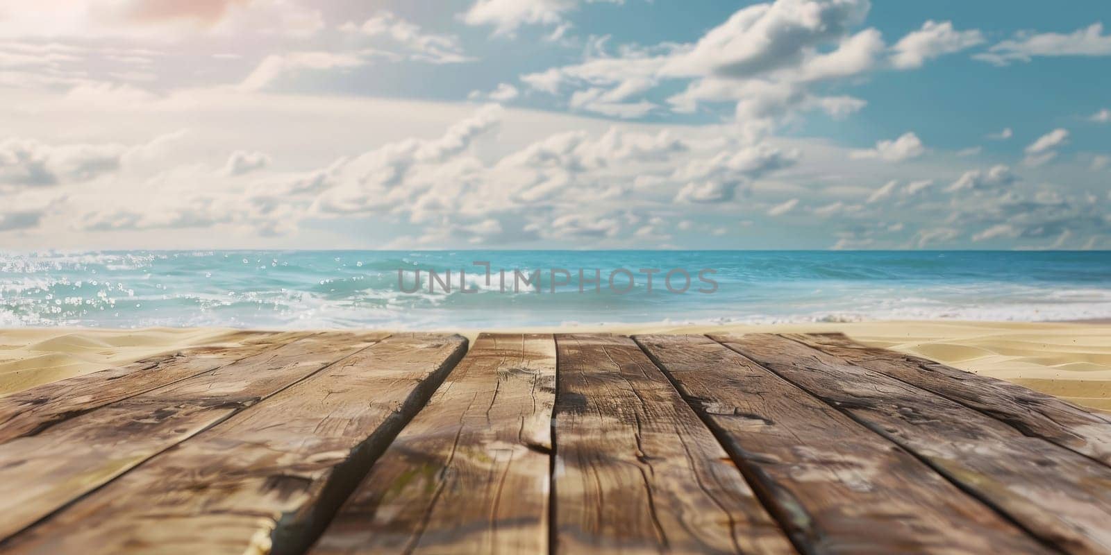 A wooden board with the ocean in the background