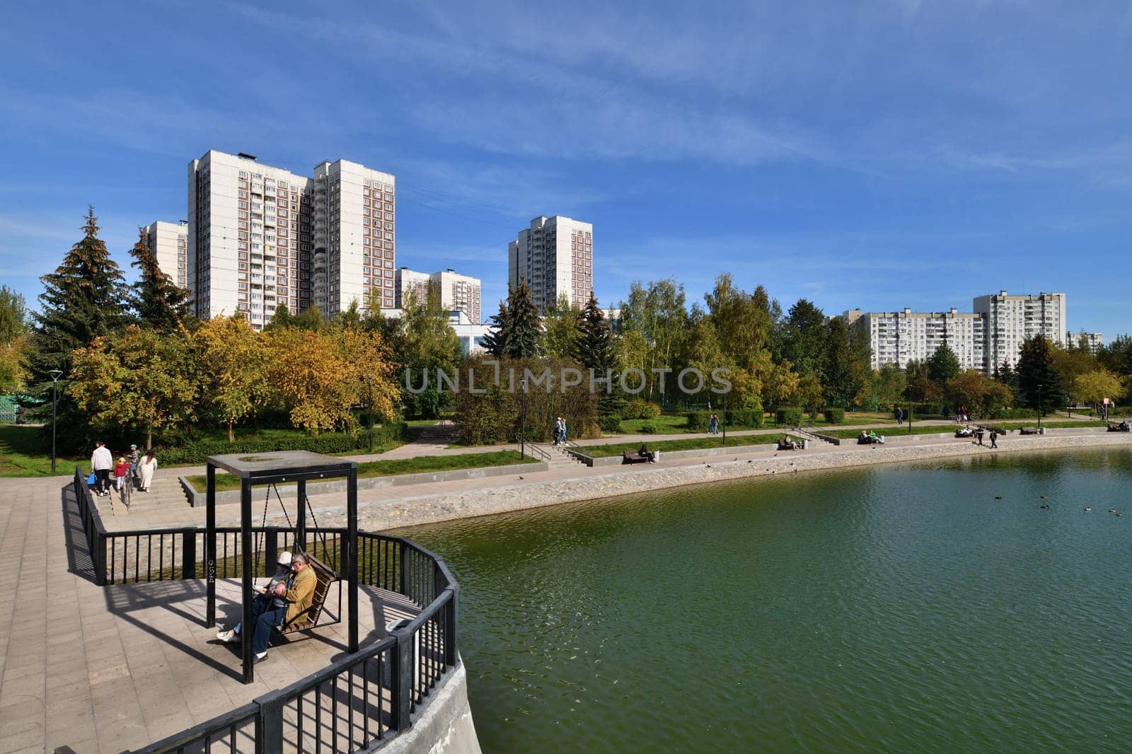 Moscow, Russia - 17 Sept. 2023. Cityscape with Mikhailovsky pond in Zelenograd by olgavolodina