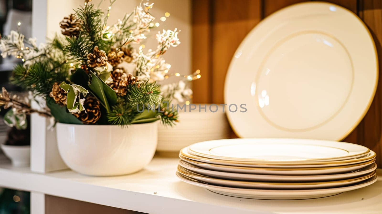 Dishware and crockery set for winter holiday family dinner, Christmas homeware decor for holidays in the English country house, gift set and home styling by Anneleven