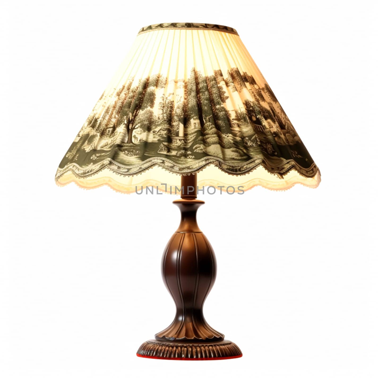 Vintage country style antique table lamp with a beautiful lampshade design isolated on white background, interior design and cottage home decor, post-processed, generative ai by Anneleven