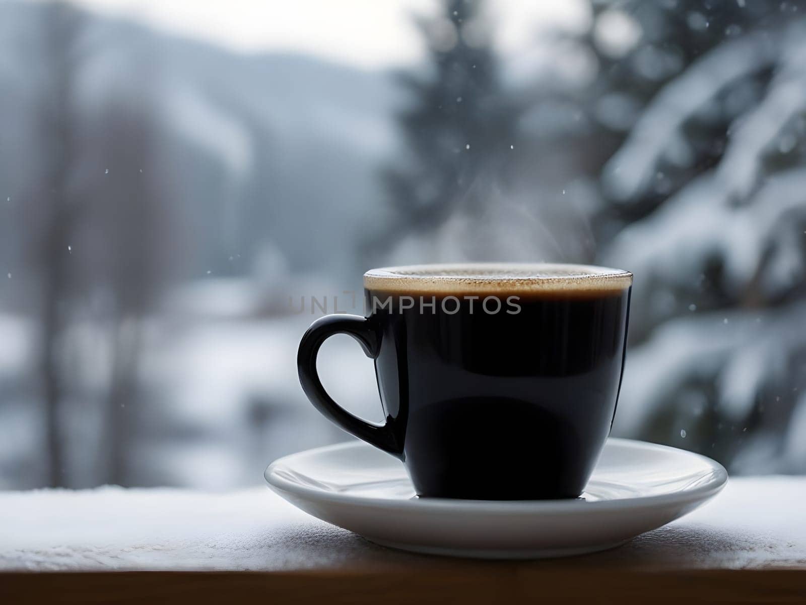 A cup of coffee at open window by winter. by andre_dechapelle