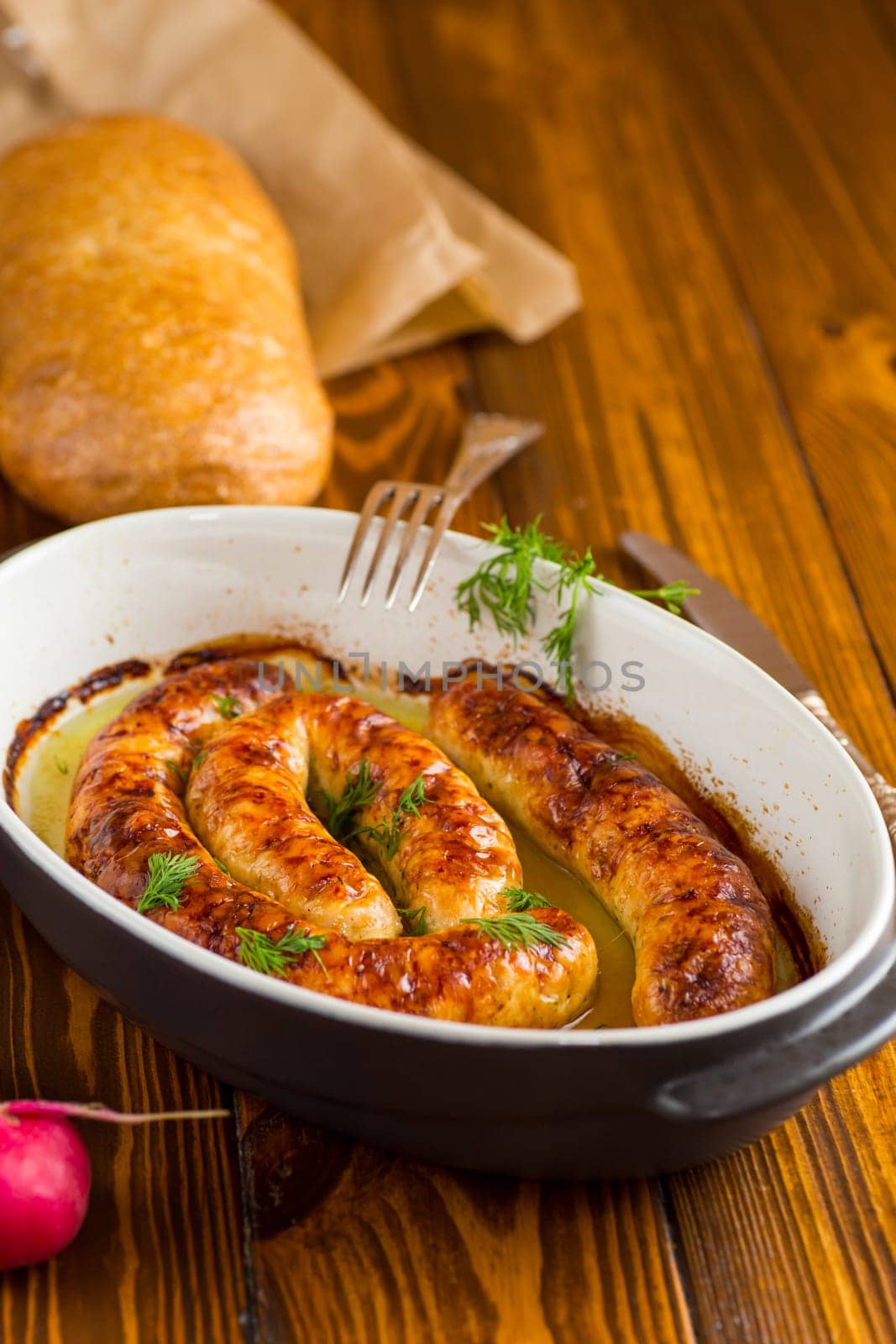 homemade sausage baked in the oven .