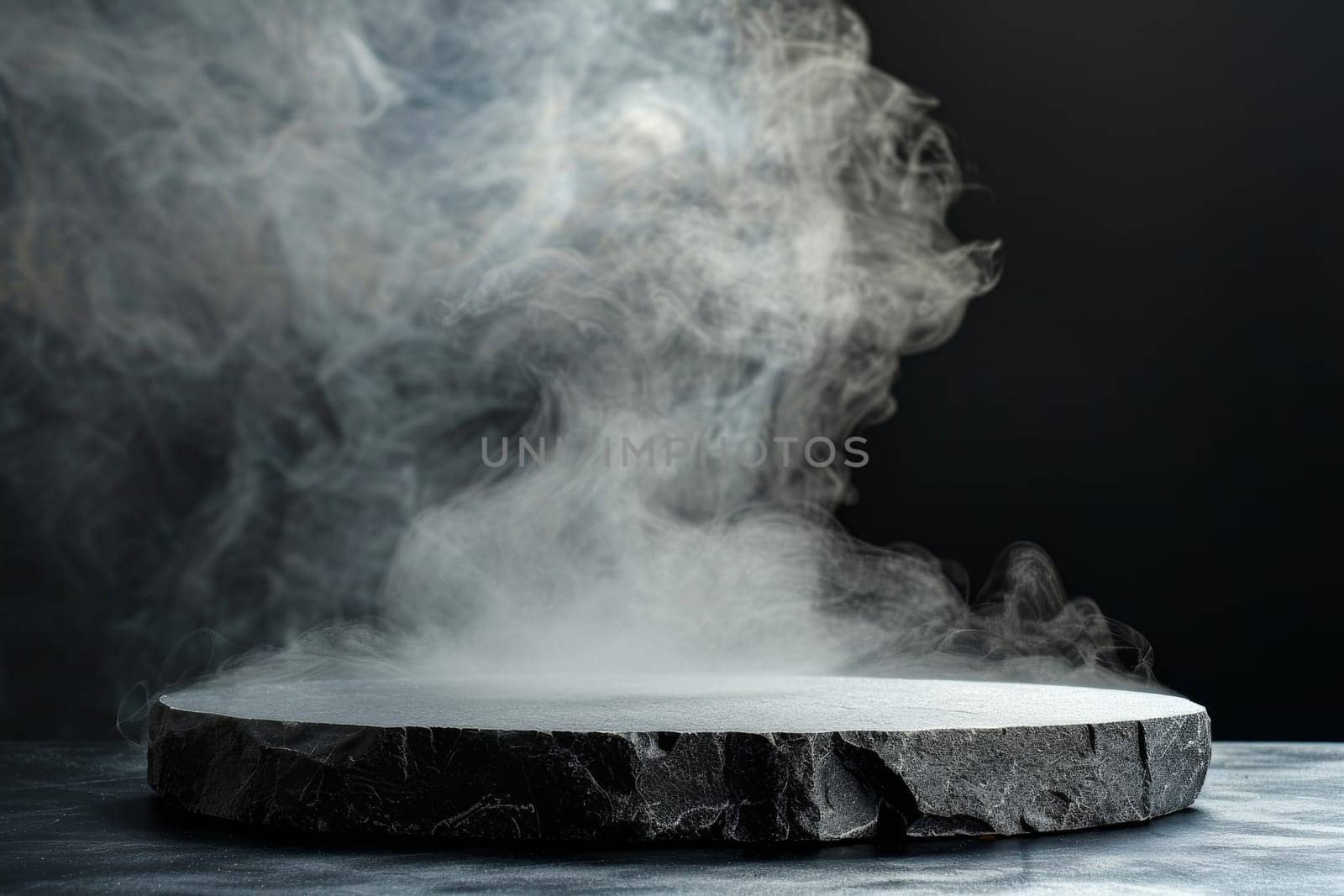 A black stone slab with a large amount of smoke coming out of it. The smoke is thick and dark, giving the impression of a mysterious and ominous atmosphere