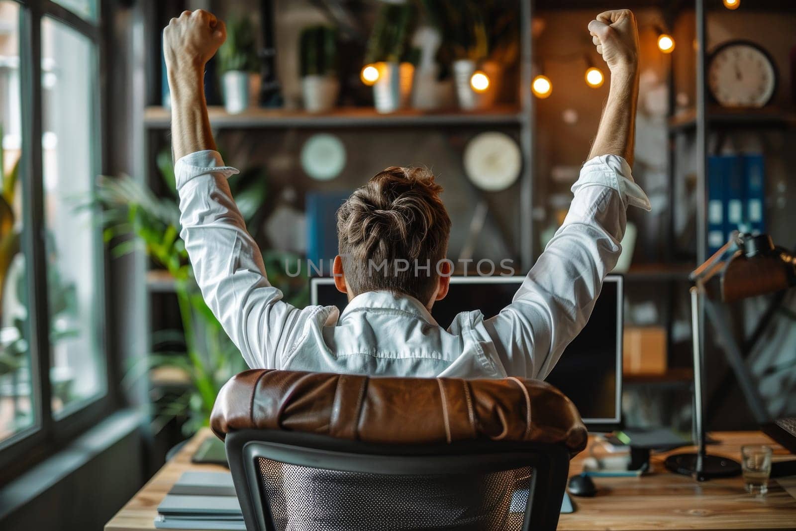 A man is sitting at a desk with a computer and a monitor by itchaznong