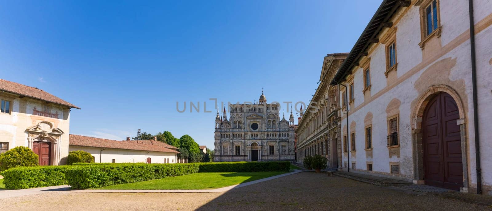 Wonderful view of Certosa di Pavia monastery at sunny day by Robertobinetti70