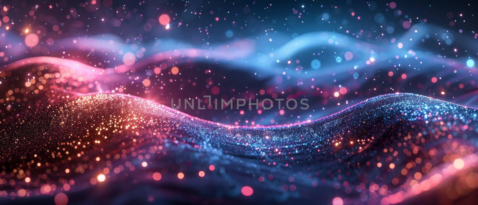 A colorful, swirling pattern of glittery particles by AI generated image.