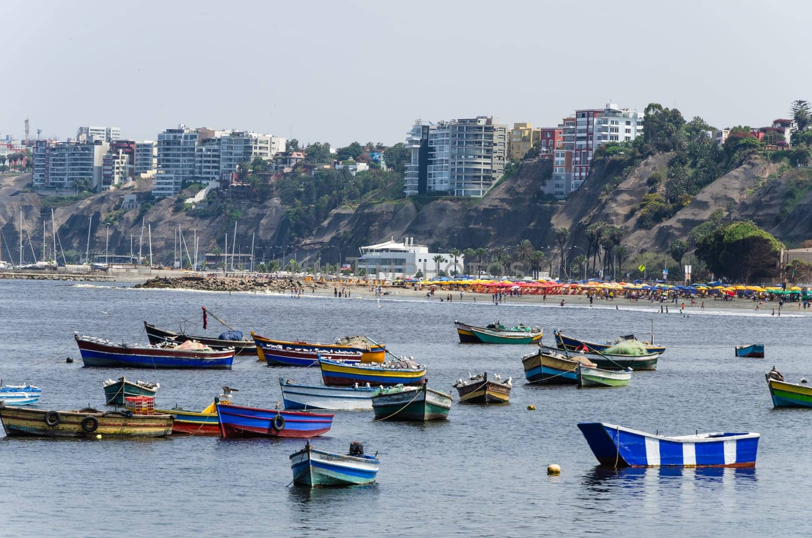 Beautiful boats in the beach Pescadores en Chorrillos , Lima- Peru. by Peruphotoart