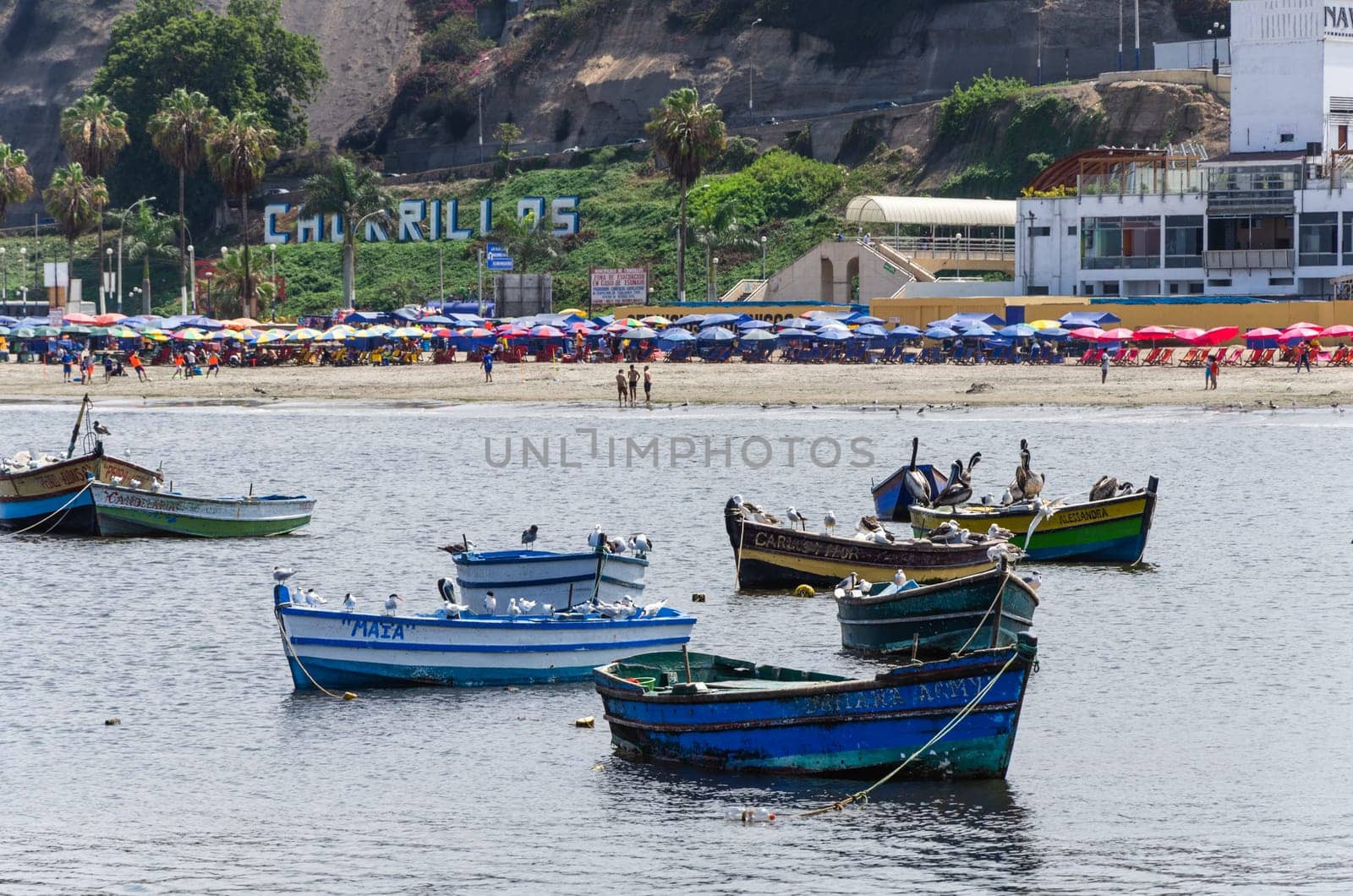 Beautiful boats in the beach Pescadores en Chorrillos , Lima- Peru. by Peruphotoart