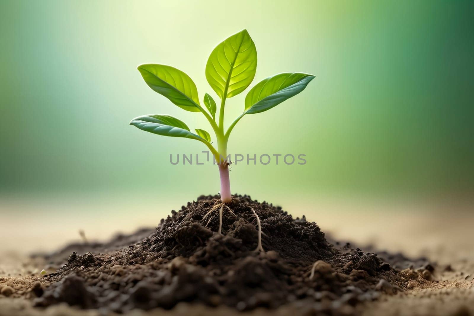plant growing in a handful of earth, isolated on a green background by Rawlik