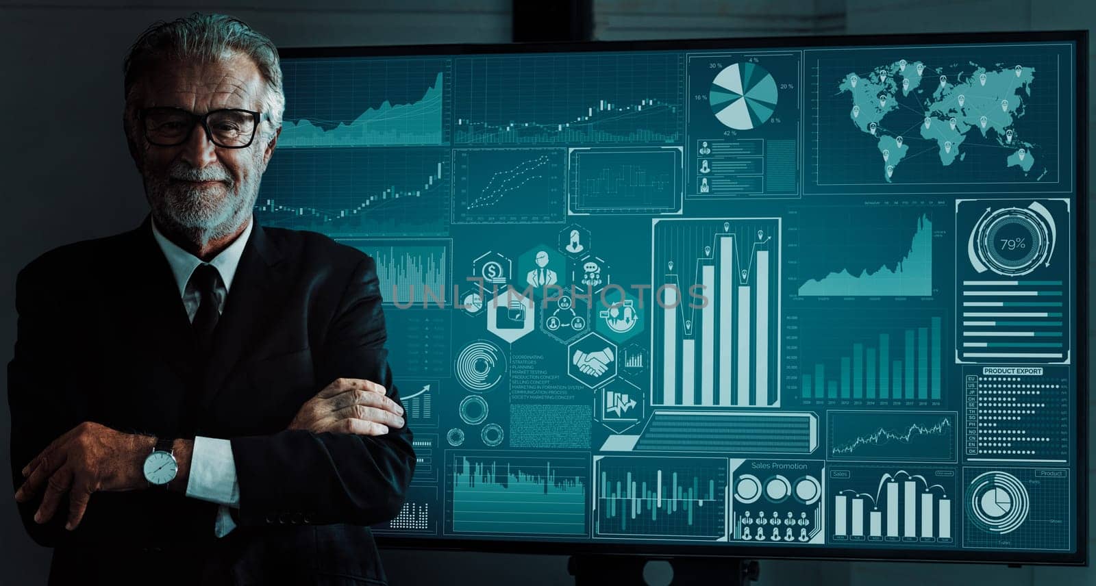 Data Analysis for Business and Finance Concept. interface showing future computer technology of profit analytic, online marketing research and information report for digital business strategy. uds