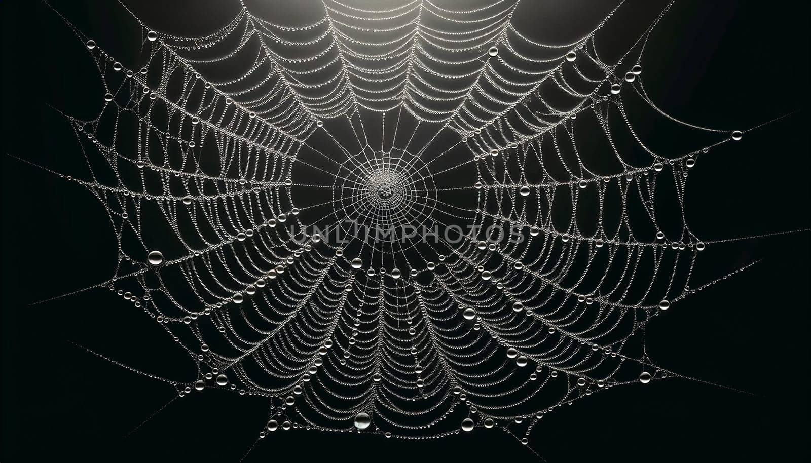 cobweb with dew drops on a black background by Annado