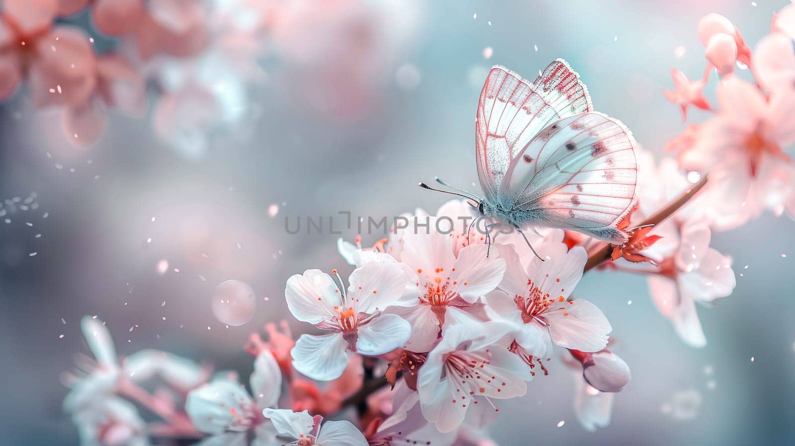 Beautiful white butterfly on a cherry blossom flower. by OlgaGubskaya