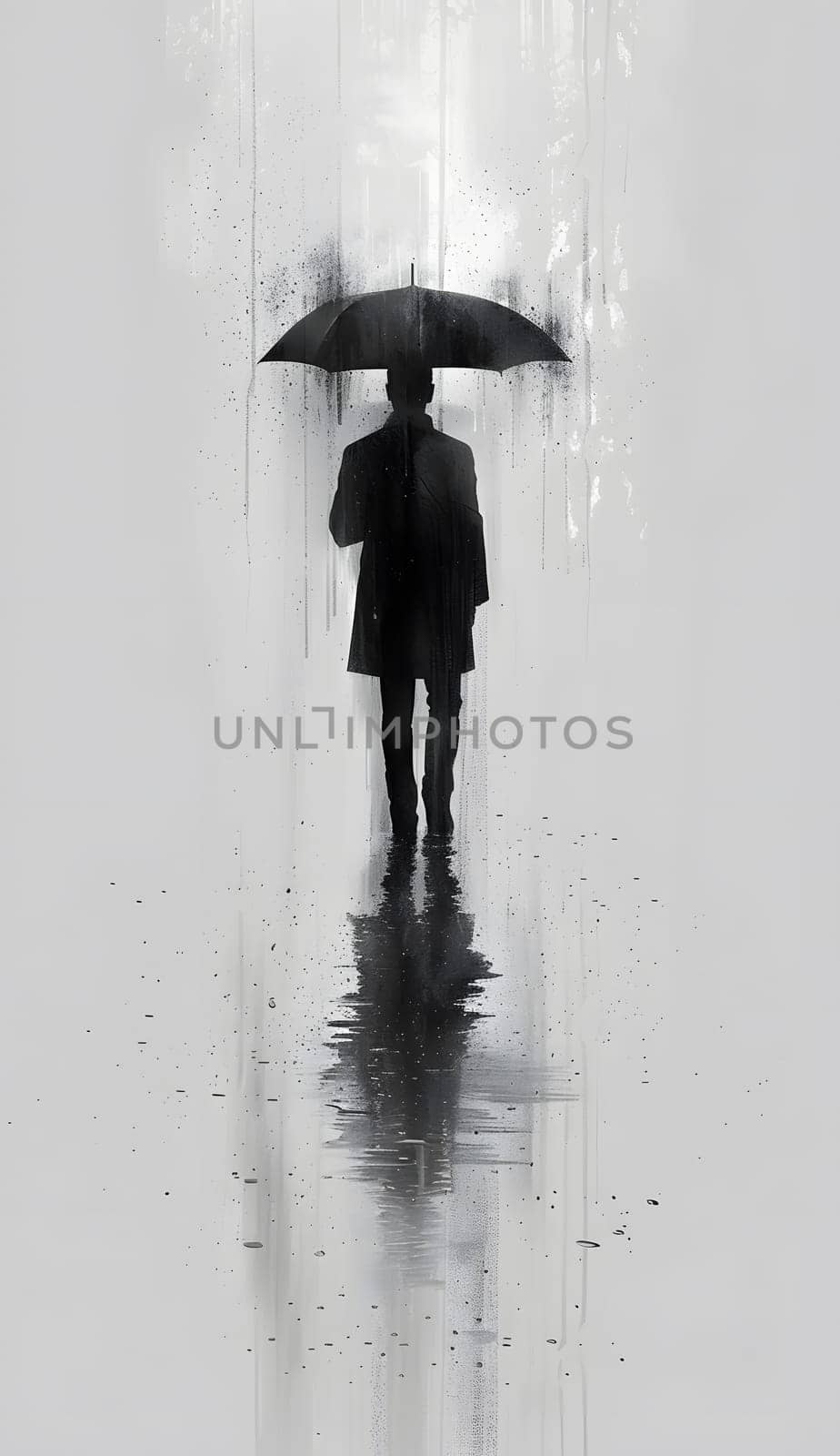 a man is walking in the rain with an umbrella by Nadtochiy