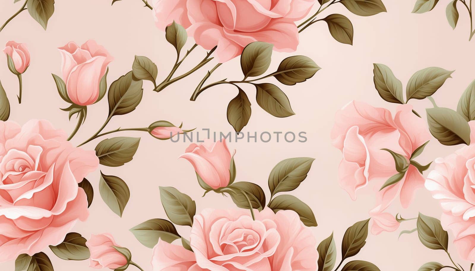 Seamless pattern tile background flowers and floral leaves plants. High quality photo